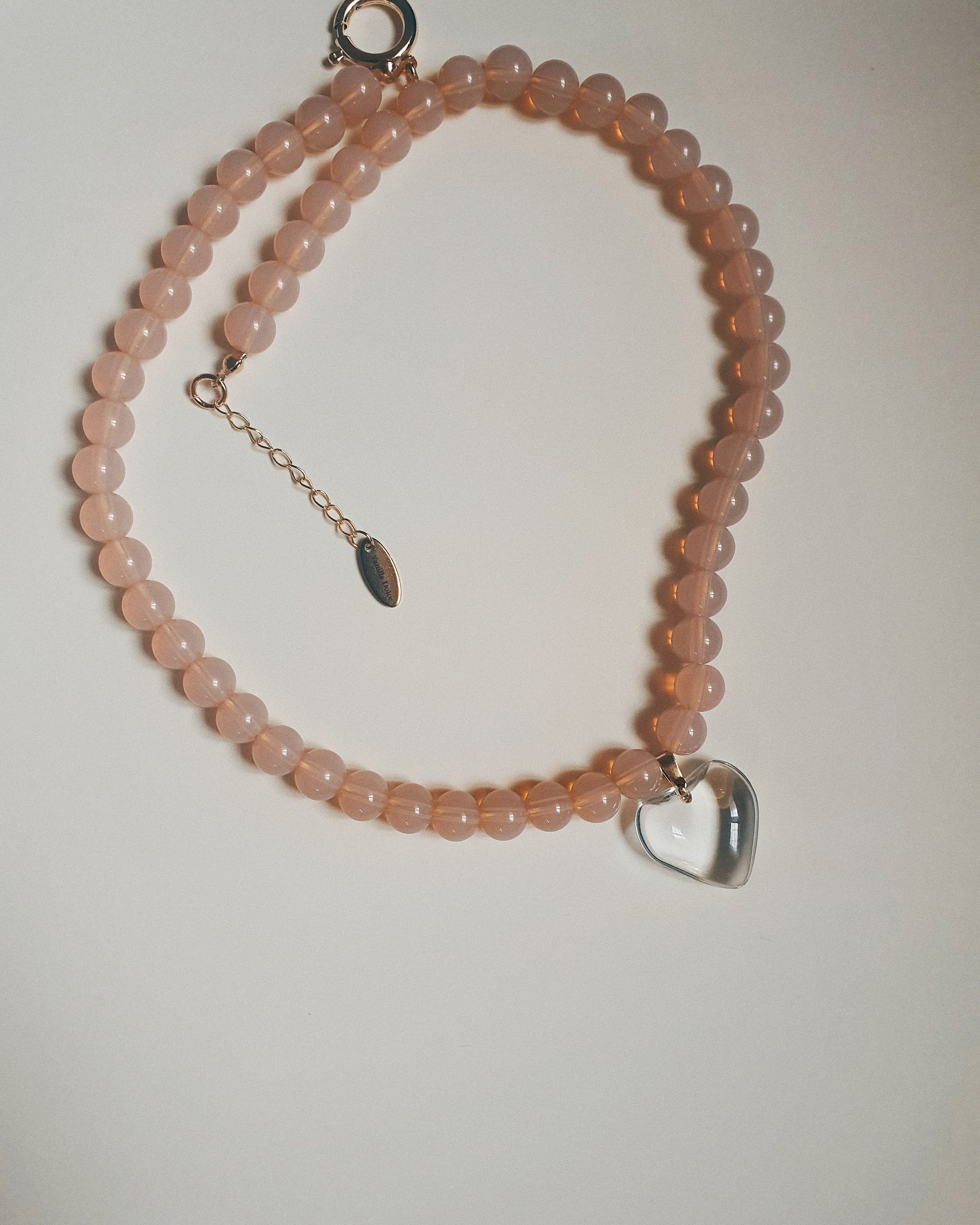 pink jade bracelet 14K gold crystal heart pendent